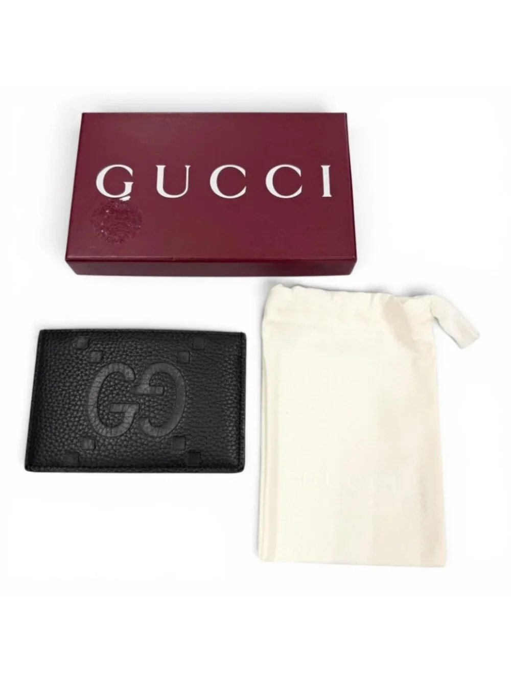 Gucci Gray Leather Maxi GG Business Card Holder Case Black